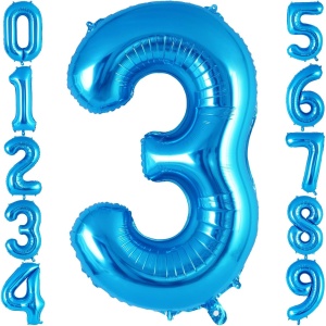 Balon din Folie Metalizata, Flippy, Figurina Cifra, Tema Aniversare 80 cm, Ambalaj Individual, Pai inclus, Umflare cu Aer sau Heliu, Albastru, Cifra 3 - Img 8