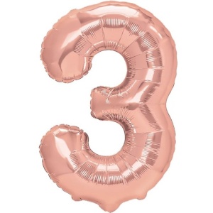 Balon din Folie Metalizata Flippy, Figurina Cifra, Tema Aniversare 80 cm, Ambalaj Individual, Pai inclus, Umflare cu Aer sau Heliu, Rose Gold, Cifra 3 - Img 1
