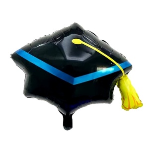 Balon din Folie Metalizata, Flippy, Figurina, Model Toca Congrats Grad, Tematica Absolvire, 56x70 cm, Ambalaj Individual, Pai Inclus, Umflare cu Aer sau Heliu, Negru-Albastru - Img 1