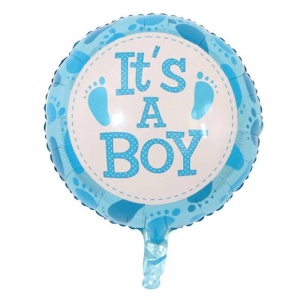 Balon din Folie Metalizata, Flippy, Figurina Rotunda, Model It's a Boy, Tema Gender Reveal, 45 cm, Ambalaj Individual, Pai Inclus, Umflare cu Aer sau Heliu, Albastru - Img 1
