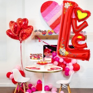 Balon din Folie Metalizata, Flippy, Figurine, Model LOVE, Tematica Iubire, 110x64 cm, Ambalaj Individual, Pai Inclus, Umflare cu Aer sau Heliu, Rosu - Img 6
