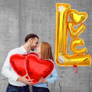 Balon din Folie Metalizata, Flippy, Figurine, Model LOVE, Tematica Iubire, 110x64 cm, Ambalaj Individual, Pai Inclus, Umflare cu Aer sau Heliu, Galben - Img 8