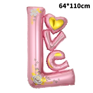 Balon din Folie Metalizata, Flippy, Figurine, Model LOVE, Tematica Iubire, 110x64 cm, Ambalaj Individual, Pai Inclus, Umflare cu Aer sau Heliu, Roz - Img 2