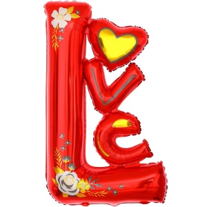 Balon din Folie Metalizata, Flippy, Figurine, Model LOVE, Tematica Iubire, 110x64 cm, Ambalaj Individual, Pai Inclus, Umflare cu Aer sau Heliu, Rosu - Img 1