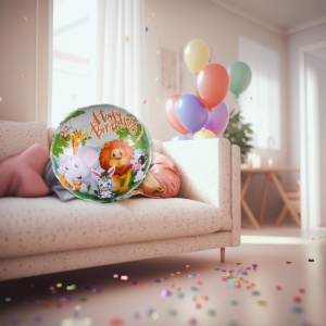 Balon din Folie Metalizata, Flippy, Mini Figurina Rotunda, Model Animalute, Happy Birthday, Tematica Aniversare, 45 cm, Ambalaj Individual, Pai Inclus, Umflare cu Aer sau Heliu, Multicolor - Img 2