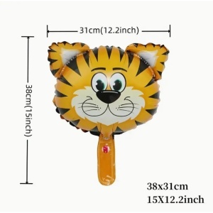 Balon din Folie Metalizata, Flippy, Mini Figurine Animalute, Model Tigru, Tematica Aniversare, 38x31 cm, Ambalaj Individual, Pai Inclus, Umflare cu Aer sau Heliu, Multicolor - Img 9