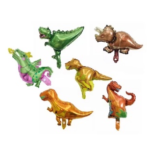 Balon din Folie Metalizata, Flippy, Mini Figurine Dinozauri, Model T-Rex, Tematica Aniversare, 48x34 cm, Ambalaj Individual, Pai Inclus, Umflare cu Aer sau Heliu, Multicolor - Img 7