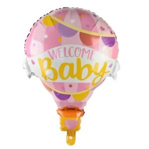Balon din Folie Metalizata, Flippy, Mini Figurine, Model Balon cu Aer Cald Fetita, Tematica Welcome Baby, 80x62 cm, Ambalaj Individual, Pai Inclus, Umflare cu Aer sau Heliu, Roz - Img 5