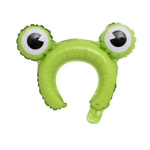 Balon din Folie Metalizata, Flippy, Tip Coronita cu Urechi, Model Broasca, Ambalaj Individual, Pai Inclus, Umflare cu Aer sau Heliu, 28 x 31 cm, Verde - Img 4