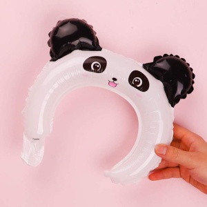 Balon din Folie Metalizata, Flippy, Tip Coronita cu Urechi, Model Panda, Ambalaj Individual, Pai Inclus, Umflare cu Aer sau Heliu, 27 x 28 cm, Alb/Negru - Img 3