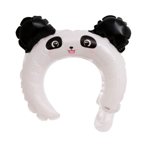 Balon din Folie Metalizata, Flippy, Tip Coronita cu Urechi, Model Panda, Ambalaj Individual, Pai Inclus, Umflare cu Aer sau Heliu, 27 x 28 cm, Alb/Negru
