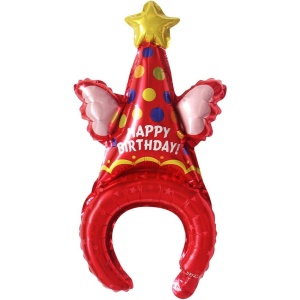 Balon din Folie Metalizata, Flippy, Tip Coronita, Model Palarie de Petrecere, Ambalaj Individual, Pai Inclus, Umflare cu Aer sau Heliu, 31 x 50 cm, Rosu
