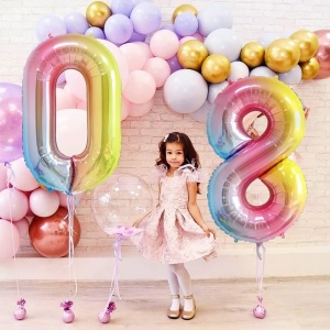 Balon din Folie Metalizata Gradient Flippy, Figurina Cifra, Tema Aniversare 100 cm, Ambalaj Individual, Pai inclus, Umflare cu Aer sau Heliu, Multicolor, Cifra 0 - Img 3