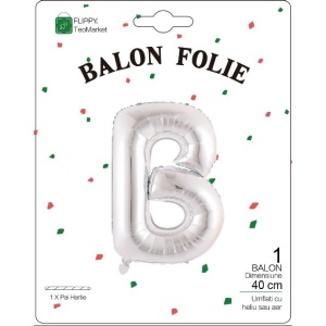 Balon Folie Metalizata Litera B, Flippy, 40 cm, Umflati cu Heliu sau Aer, Ambalaj Individual, Pai inclus, Argintiu - Img 2