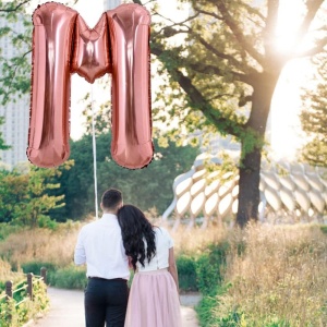 Balon Folie Metalizata Litera M, Flippy, 80 cm, Umflati cu Heliu sau Aer, Ambalaj Individual, Pai inclus, Rose Gold - Img 3