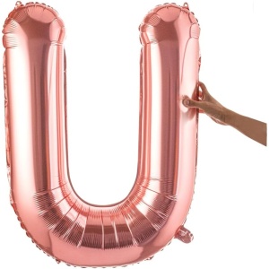 Balon Folie Metalizata Litera U, Flippy, 80 cm, Umflati cu Heliu sau Aer, Ambalaj Individual, Pai inclus, Rose Gold - Img 8
