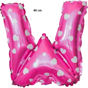 Balon Folie Metalizata Litera W, Flippy, 40 cm, Cu Imprimeu Inimioare, Umflati cu Heliu sau Aer, Ambalaj Individual, Pai inclus, Roz - Img 2