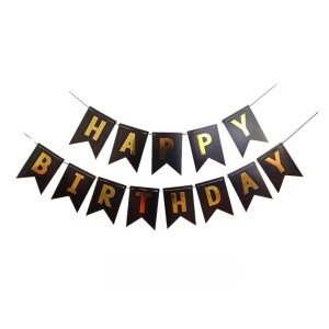 Banner Happy Birthday 100x200 cm, Flippy, Dimensiune Stegulet 11.5x16.5 cm, Rola de Ata Inclusa, Negru - Img 3
