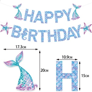 Banner Happy Birthday Sirena, Flippy, Colectia Mermaid, 17 Piese, Multicolor - Img 3