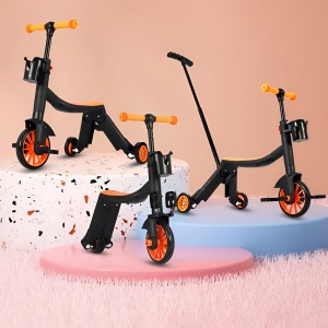 Bicicleta 8 in 1, Flippy, Transformabila, Multifunctionala, Reglare Inaltime, cu Maner de Impingere Detasabil, Tricicleta, Trotineta, 3 Roti, Pedale, Cosulet, 3-6 Ani, Portocaliu - Img 3