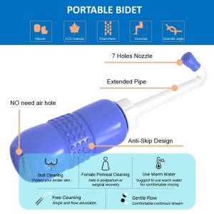 Bideu Portabil pentru Igiena Intima, Flippy, pentru Postpartum/ Postoperator, 450 mL, cu Capac si Husa Galbena, 29.5x7 cm, Culoare Recipient Mov - Img 3