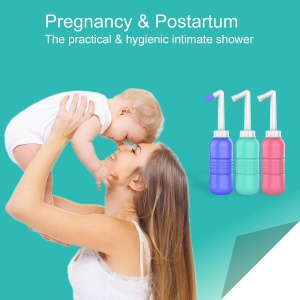 Bideu Portabil pentru Igiena Intima, Flippy, pentru Postpartum/ Postoperator, 450 mL, cu Capac si Husa Galbena, 29.5x7 cm, Culoare Recipient Mov - Img 9