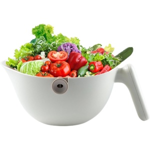 Bol cu Doua Straturi, Flippy, pentru Fructe, Legume, cu Cos de Scurgere a Apei, 2L, din ABS+PP, 29.9 x 22.5 x 11.8 cm, Alb - Gri - Img 4