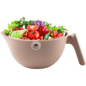 Bol cu Doua Straturi, Flippy, pentru Fructe, Legume, cu Cos de Scurgere a Apei, 2L, din ABS+PP, 29.9 x 22.5 x 11.8 cm, Maro - Img 7