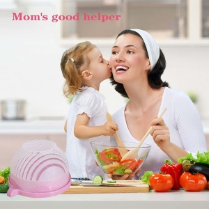 Bol Feliator pentru Salata, Flippy, Castron Multifunctional pentru Legume si Fructe, pentru Spalat si Taiat Legumele, cu Scurgere si Tocator, Ergonomic, Protectie pentru Maini, 21x18.5x11.5 cm, Roz - Img 5