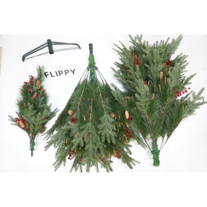 Brad artificial de Craciun, decorat cu conuri pin rosii, pentru interior/exterior, inaltime 210 cm, diametru 142 cm, 767 ramuri, Flippy, verde, suport metalic inclus - Img 2