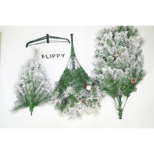 Brad artificial de Craciun nins, decorat cu conuri pin, pentru interior/exterior, inaltime 210 cm, diametru 131 cm, 630 ramuri, Flippy, alb/verde, suport metalic inclus - Img 2