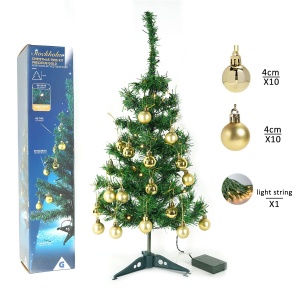 Brad Artificial Impodobit, 60 cm, suport plastic, cu instalatie luminoasa 20 LED alb cald + 20 globuri aurii incluse, Flippy - Img 4