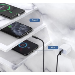 Cablu de incarcare magnetic 3 in 1 360 grade + 180 grade, 1 m, micro, type C, iPhone, 5 V, 2.1 A, Negru - Img 5