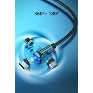 Cablu de incarcare magnetic 3 in 1 360 grade + 180 grade, 2 m, micro, type C, iPhone, 5 V, 2.1 A, Negru - Img 2