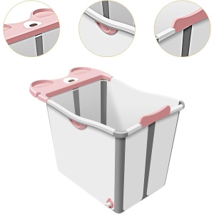 Cada Pliabila pentru Baie, Flippy, din PP+TPE, pentru Copii +6 Luni, Model Ursulet, Scaun de Interior, Detasabil, 82 x 50 x 54 cm, Roz - Img 5