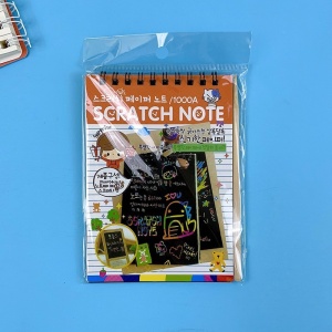 Caiet cu fise razuibile Flippy, DIY Magic Scratch, 12 File, Curcubeu, Creion din Lemn, Cartonase negre, 14.5 x 10 cm, portocaliu - Img 2