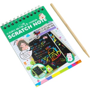 Caiet cu fise razuibile Flippy, DIY Magic Scratch, 12 File, Curcubeu, Creion din Lemn, Cartonase negre, Verde Deschis, 14.2 x 9.8 cm - Img 1