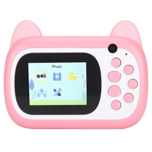Camera Instantanee pentru Copii, Flippy, Camera Frontala + Selfie, cu Functie de Printare, Cablu USB-C, Bluetooth, Compatibil iOS/Android, Imprimare APP, Model Pisica Smiley Face, Roz - Img 2