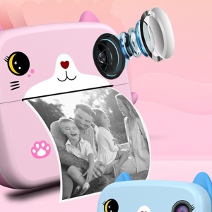 Camera Instantanee pentru Copii, Flippy, cu Functie de Printare, Camera Frontala + Selfie, Cablu USB-C, Bluetooth, Compatibil iOS/Android, Imprimare APP, Model Pisica, Roz - Img 2