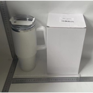 Cana Termos din Plastic, pentru Bauturi Calde si Reci, cu Maner, 9.9x9.9x27 cm, Alb - Img 2