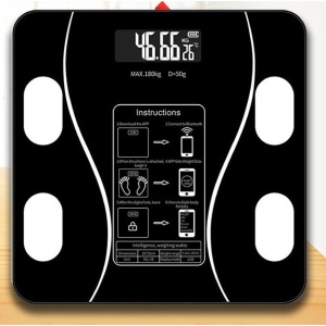 Cantar Electronic Inteligent De Baie Flippy Cu Aplicatie Smart, Corporal, Ecran Digital Iluminat, Termometru, Suporta Maxim 180 Kg, 26 x 26 cm, Baterii, Negru - Img 2