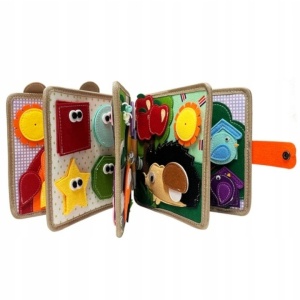 Carte Senzoriala Educativa Montessori 7in1, Flippy, Dezvoltare Abilitati Motorii, 8 Pagini, 3D, cu Elemente Detasabile, Model Girafa, 21x21x8 cm, Maro - Img 5