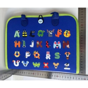 Carte Senzoriala Educativa Montessori, Flippy, Dezvoltare Abilitati Motorii, 3 Pagini, Model Alfabet, 28x25x4 cm, Albastru - Img 2