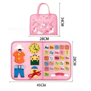 Carte Senzoriala Educativa Montessori, Flippy, Dezvoltare Abilitati Motorii, 5 Pagini, Model Unicorni, 28x22x7 cm, Roz - Img 5