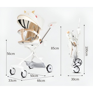 Carucior Sport Flippy 3in1, 6-36 Luni, Reversibil, Pliabil, Tavita pentru Masa, Pozitie de Somn, Centura de Siguranta, Roti 360, Suport Pahar, Copertina pentru Soare, 33x66x85cm, Alb Model Pisica - Img 6