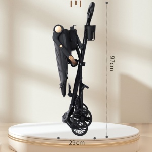 Carucior Sport Flippy 3in1, 6-36 Luni, Reversibil, Pliabil, Tavita pentru Masa, Pozitie de Somn, Centura de Siguranta, Roti 360, Suport Pahar, Copertina pentru Soare, 32x63x95cm, Negru Model Pisicute - Img 10