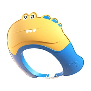 Casca de Dus, Flippy, Previne Scurgerea Apei si Samponului pe Fata, 0-12 Ani, Ajustabila, din TPE+PP, 20 x 23 cm, Model Crocodil, Galben/Albastru - Img 1