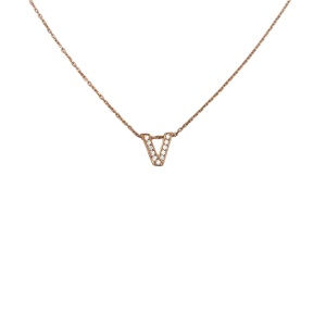 Colier Argint 925 Litera V, Placat cu Aur Roz, 40 cm - Img 1