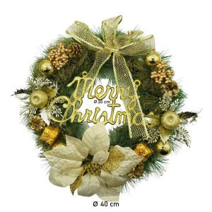 Coronita de Craciun pentru usa, Verde-Auriu, 40 cm, PVC, Artificiala, Decorata, Interior/Exterior, Flippy - Img 10