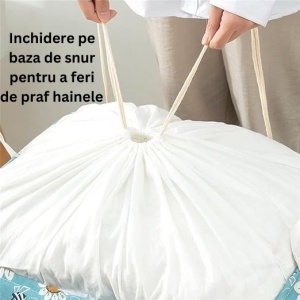 Cos depozitare, Flippy, Capac cu Snur, 175 L, Confectionat din Bumbac si un Strat Impermeabil, 50x50x70 cm, Albastru Deschis, Imprimeu Flori - Img 8